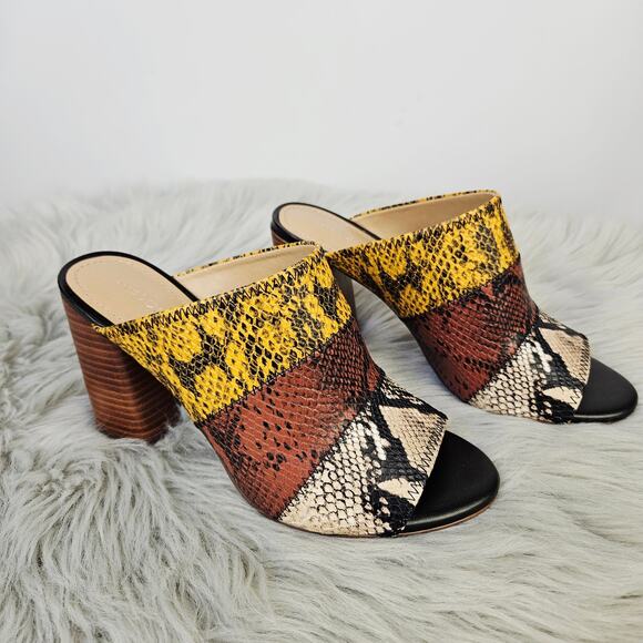 Gibson Latimer Block Heel Mules Snakeskin Print Goat Leather Slip on Size 8M - Picture 2 of 10